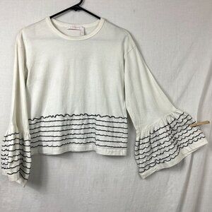 See By Chloe Cropped Long Bell Sleeve Top Womens S Ruffle Bohemian Skater Indie